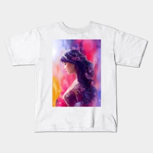 Abstract Paint Splash Smear Young Woman Colorful Floral Kids T-Shirt